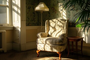 Interior design armchair bright lighting