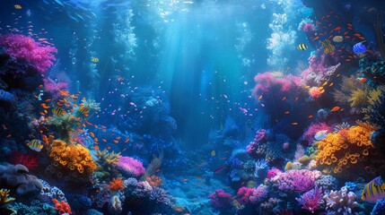 Obraz premium Underwater Sea Life Scene Create an underwater background with a vibrant scene of sea life Include elements like coral reefs