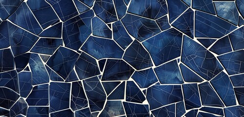 Abstract background, Dark blue rustic mosaic with white lines background. 