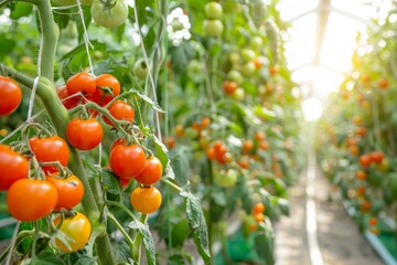 Cherry tomato greenhouse harvest Fresh ripe tasty vegetable cultivation Healthy agriculture