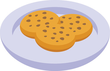 Vector illustration of two heartshaped cookies with chocolate chips on a light purple plate