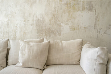Rustic Minimalist Interior Mock-up with Linen Sofa and Textured Wall