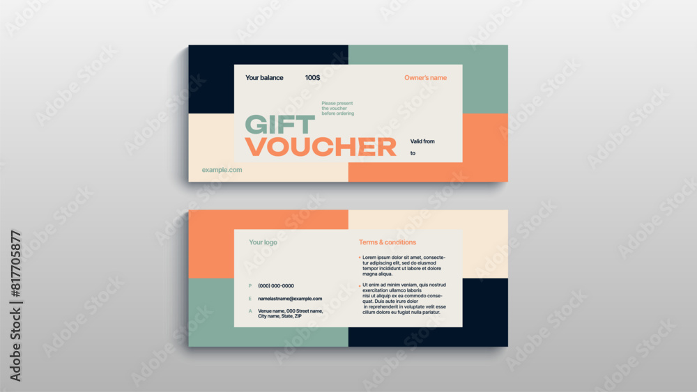 Sticker abstract gift voucher card template. modern discount coupon or certificate layout with geometric sha - Stickers