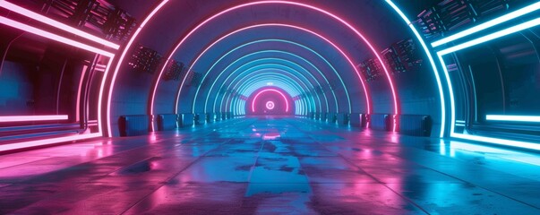 Immerse Yourself in the Future: 3D Render of a Glowing Futuristic Tunnel