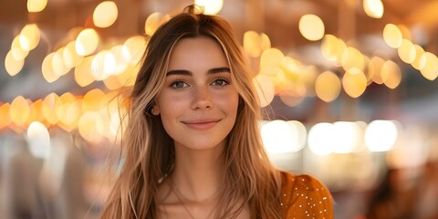 A Portrait of a Woman Enjoying a Fair or Festival. Concept Outdoor Photoshoot, Colorful Props, Joyful Portraits, Festival Vibes