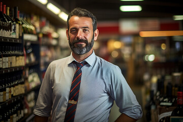 Fototapeta premium Friendly experienced supermarket store department worker professional at workplace Generative AI illustration