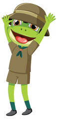 Cheerful frog in scout uniform celebrating