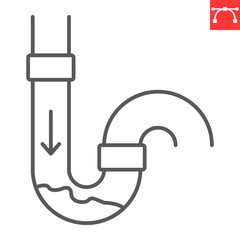 Drain cleaning line icon, plumbing service and household repair, clogged pipe vector icon, vector graphics, editable stroke outline sign, eps 10.