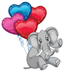 Cute elephant holding vibrant heart-shaped balloons
