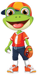 Frog in baseball attire holding a ball