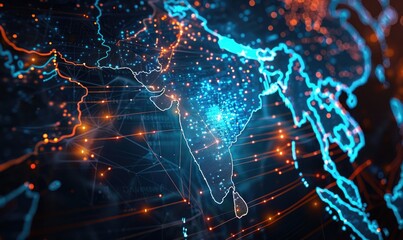Obraz premium Shimmering pathways, India's digital cartography