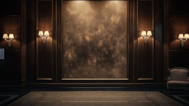 Luxury interior design with glowing golden backdrop