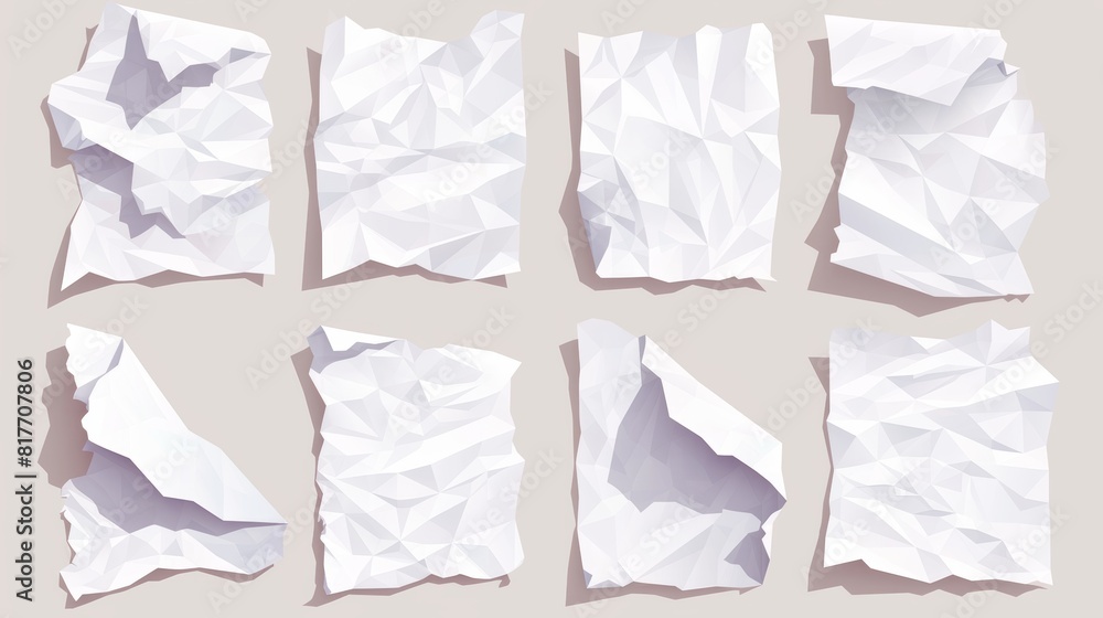 Aufkleber an illustration of crumpled paper sheets with wrinkles. a mockup of a blank sheet with creases in re