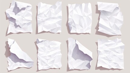 An illustration of crumpled paper sheets with wrinkles. A mockup of a blank sheet with creases in real time.