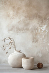 Rustic Minimalist Interior Mockup with Empty Ceramic Pots