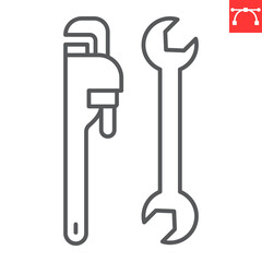 Plumbing tools line icon, plumbing service and construction, repair instrument vector icon, vector graphics, editable stroke outline sign, eps 10.