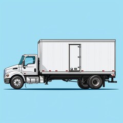 A refrigerated delivery truck illustration as a sticker with normal colors, highlighted by a black outline on a solid sky blue background.