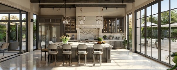 Fototapeta premium Stunning 3D Kitchen Design with Luxurious Marble Countertops