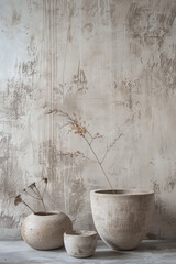 Rustic Minimalist Interior Mockup with Empty Ceramic Pots