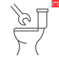 Toilet repair line icon, plumbing service and construction, repair toilet vector icon, vector graphics, editable stroke outline sign, eps 10.