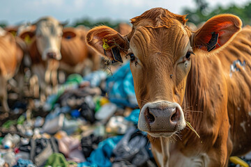 Local service workers cleaning reusing trash garbage saving planet from pollution recycling plant fabric Generative AI