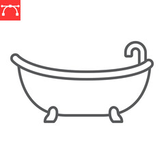 Bathtub line icon, plumbing service and home interior, bath vector icon, vector graphics, editable stroke outline sign, eps 10.