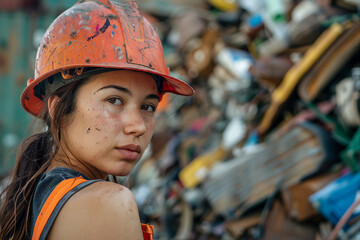 Local service workers cleaning reusing trash garbage saving planet from pollution recycling plant fabric Generative AI