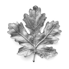Fototapeta premium Silver oak leaf with shadow isolated on white background