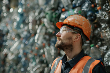 Local service workers cleaning reusing trash garbage saving planet from pollution recycling plant fabric Generative AI