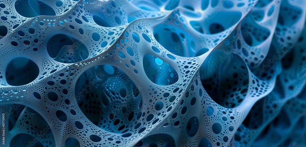 Poster abstract background with intricate patterns of interlocking blue geometric stripes