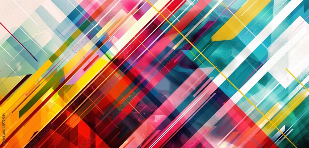 Poster abstract background with a vibrant and colorful geometric striped pattern, using a harmonious blend 