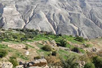 Landscape of desertic mountains over dead sea in Jordan