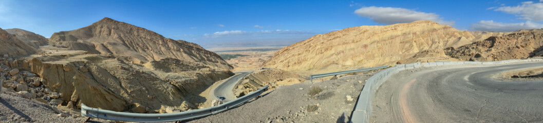 Landscape of desertic mountains over dead sea in Jordan