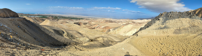 Landscape of desertic mountains over dead sea in Jordan