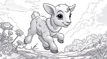 Obraz premium running sheep, black and white illustration suitable as a coloring book for children