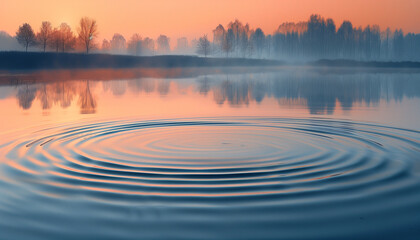 Calming rhythms of a lake at sunset, with the water's surface reflecting the soft twilight hues