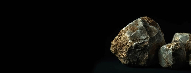Donnayite is a rare precious natural stone on a black background. AI generated. Header banner mockup with space.