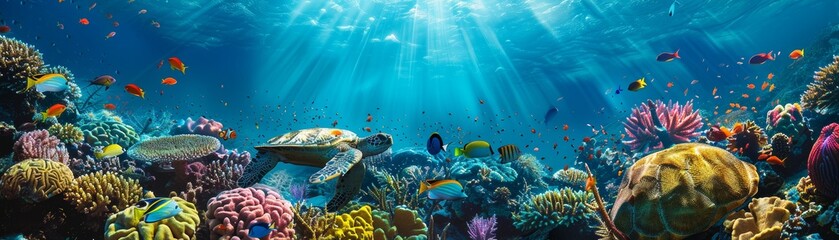 Fototapeta premium The Wonders of the Coral Reef: A Vivid Tapestry of Marine Life