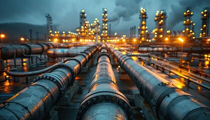 gas pipe to factory on the side of photo, oil refinery