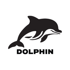 Dolphin jumping Vector logo icon illustration on white background design style 