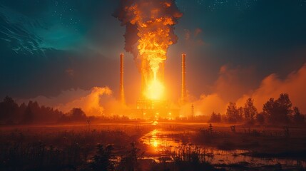 Night lights of nuclear power station