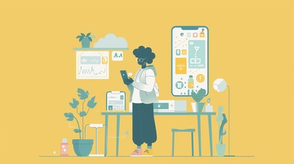 An illustration of a person using a mobile app to manage their chronic condition, showcasing the role of technology in disease management.