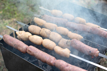 A sausages on the grill	