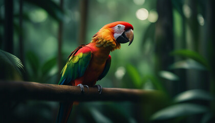 A colorful parrot perched in the heart of the rainforest, echoing the calls of the wild.
