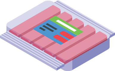 Isometric illustration of a bookshelf with colorful books, ideal for educational or library themes