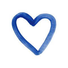 Heart Watercolor shape, blue color, hand painted with texture, isolated from background
