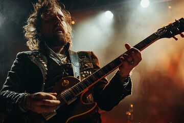 Crazy rockers at rock concert in night club heavy metal performance rock and roll lifestyle Generative AI
