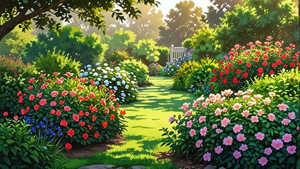 a beautiful garden with colorful flowers on bushes which enhance the beauty of garden