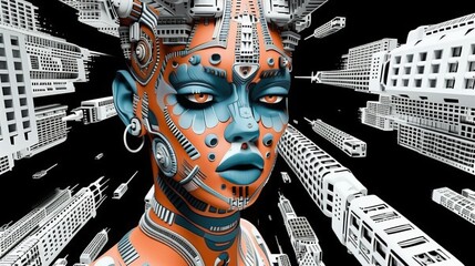 Obraz premium Woman Walking in Futuristic City