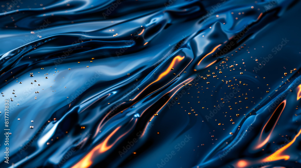 Aufkleber smooth lines in dark blue. the texture of a viscous liquid on a dark background with bright golden s